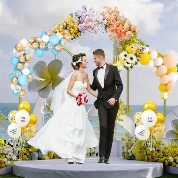 3 Gold Wedding Arch Stand 7.2FT & 6FT Arched Backdrop Frame Decorazted(2)
