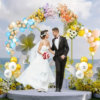 3 Gold Wedding Arch Stand 7.2FT & 6FT Arched Backdrop Frame Decorazted(2)